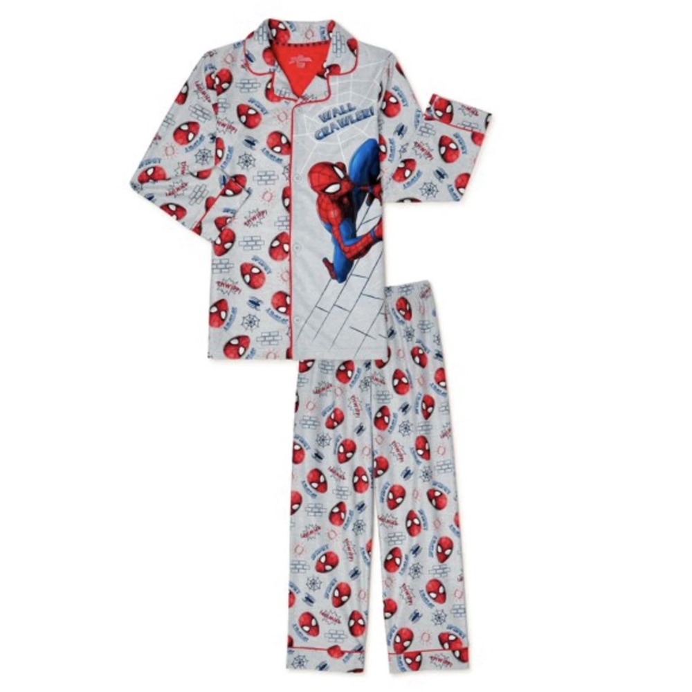 Marvel Spider-Man Pajama Set Boys Size 4/5 Gray New 2pc Fleece Wall Crawler